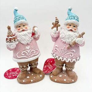 Set of 2 Christmas Santa Baker Figurines Pink Blue Holiday Decor Gingerbread